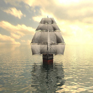 Image of sailing ship with very wide sails